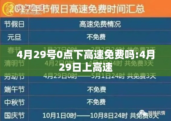 4月29号0点下高速免费吗:4月29日上高速 4月29号0点下高速免费吗:4月29日上高速