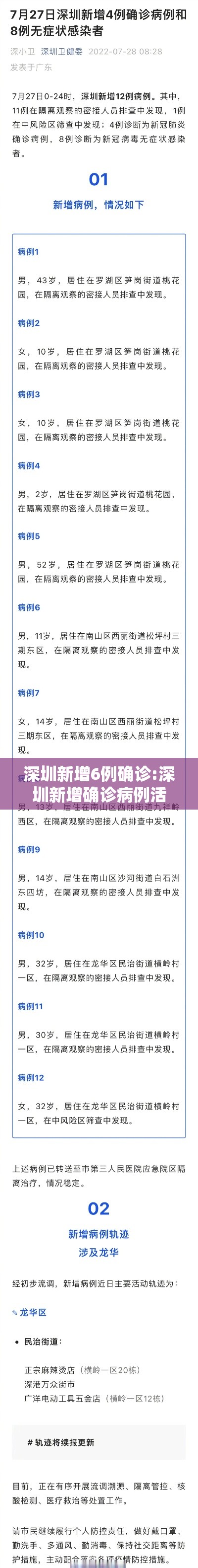 深圳新增6例确诊:深圳新增确诊病例活动轨迹