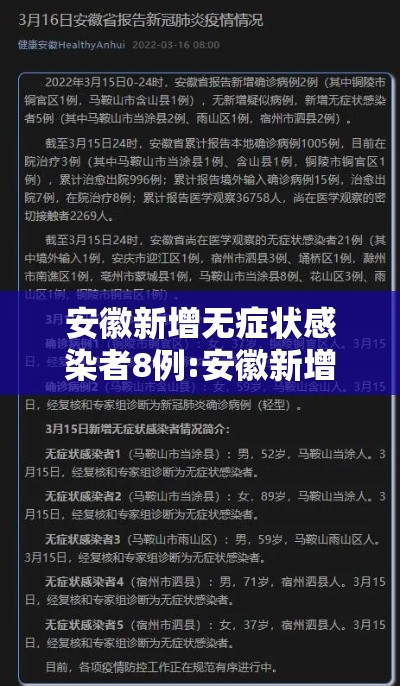 安徽新增无症状感染者8例:安徽新增确诊病例3例 无症状感染者7人 安徽新增无症状感染者8例:安徽新增确诊病例3例 无症状感染者7人