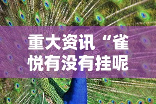 重大资讯“雀悦有没有挂呢	”2026用挂