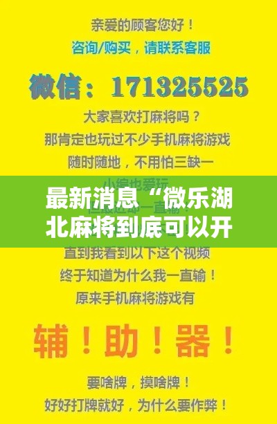最新消息“微乐湖北麻将到底可以开挂吗”可以开挂教程