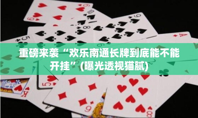 重磅来袭“欢乐南通长牌到底能不能开挂	”(曝光透视猫腻)