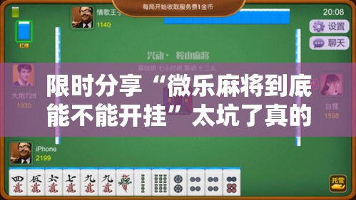 限时分享“微乐麻将到底能不能开挂”太坑了真的有挂
