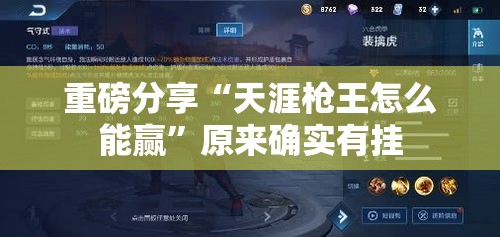 重磅分享“天涯枪王怎么能赢”原来确实有挂