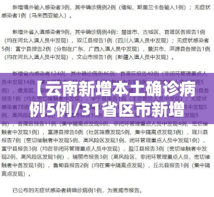 【云南新增本土确诊病例5例/31省区市新增本土确诊3例 在云南】