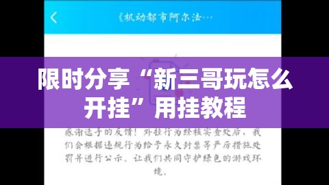 限时分享“新三哥玩怎么开挂	”用挂教程