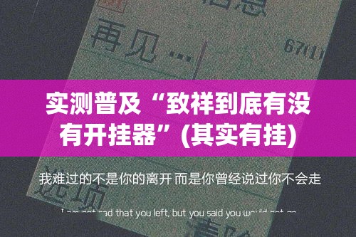 实测普及“致祥到底有没有开挂器”(其实有挂)