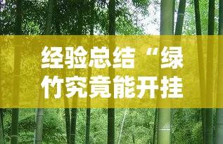经验总结“绿竹究竟能开挂挂吗	”其实是有挂