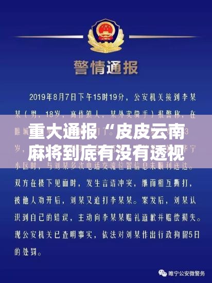 重大通报“皮皮云南麻将到底有没有透视”开挂详细教程