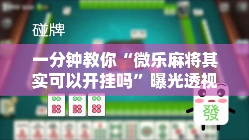 一分钟教你“微乐麻将其实可以开挂吗	”曝光透视猫腻