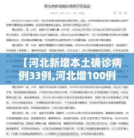 【河北新增本土确诊病例33例,河北增100例本土无症状】