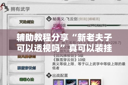 辅助教程分享“新老夫子可以透视吗”真可以装挂