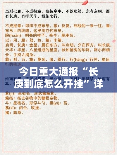 今日重大通报“长庚到底怎么开挂”详细开挂教材