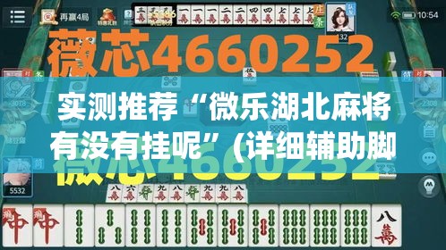 实测推荐“微乐湖北麻将有没有挂呢	”(详细辅助脚本)