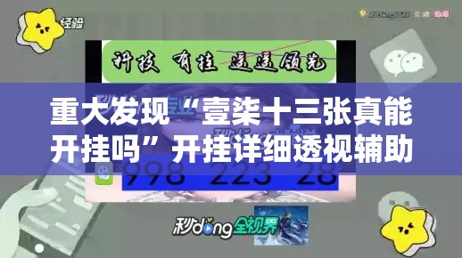 重大发现“壹柒十三张真能开挂吗”开挂详细透视辅助