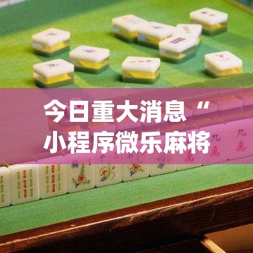 今日重大消息“小程序微乐麻将辅助神器”(其实有挂)