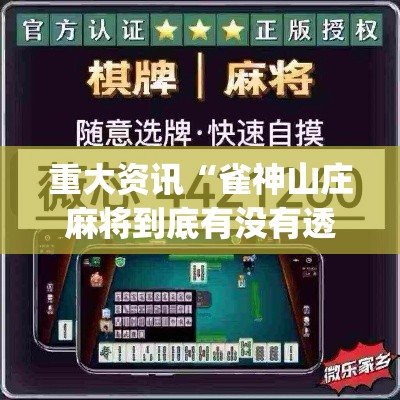 重大资讯“雀神山庄麻将到底有没有透视”(详细辅助脚本)