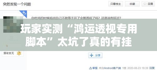 玩家实测“鸿运透视专用脚本”太坑了真的有挂